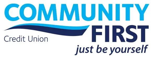 Community First Credit Union logo with blue slogan "just be yourself"; highlights Smarter Media’s strategic brand growth in Fairport, NY.