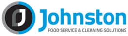 Johnston logo: circular emblem left, "Johnston Food Service & Cleaning Solutions" blue/gray right, projecting strategic brand expertise.