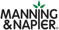 Manning & Napier logo with black text and three green leaves on the "I" in "NAPIER," symbolizing strategic media growth in Fairport, NY.