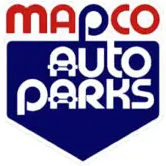 MAPCO Auto Parks logo: red "MAPCO" above blue "Auto Parks," letters shaped with cars, reflecting Smarter Media’s expertise.