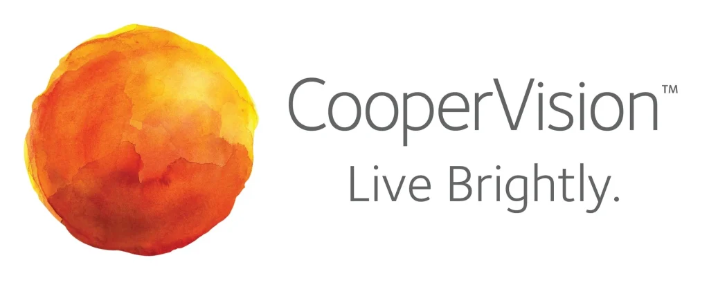 CooperVision logo with a vibrant watercolor orange circle left of “CooperVision Live Brightly.”, reflecting innovation and growth.